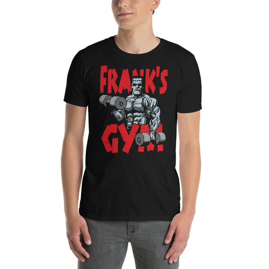 hombre con camiseta franks gym frankenstein gimnasio fitness en color negro