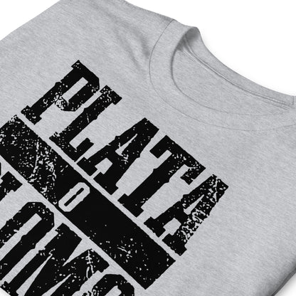 detalle de camiseta plata o plomo escobar gris