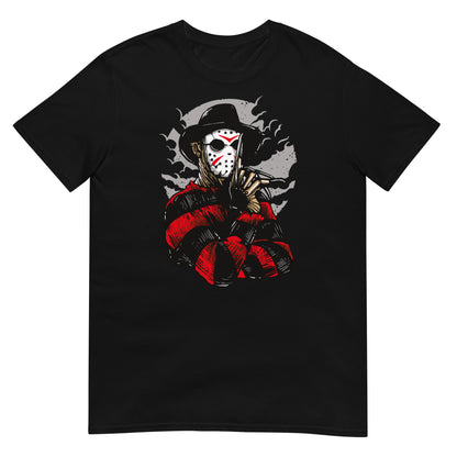 camiseta freddy krueger con mascara de jason voorhes en color negro