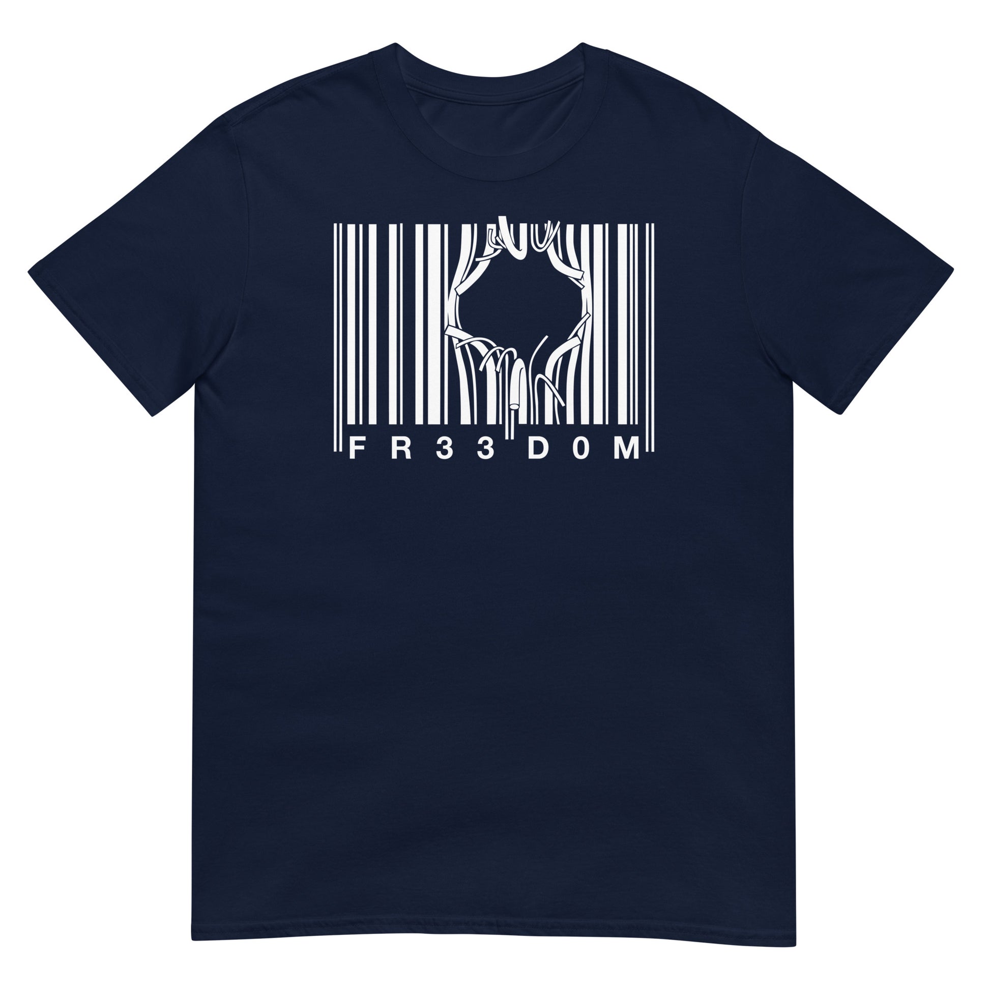 camiseta freedom codigo de barras prision azul marino