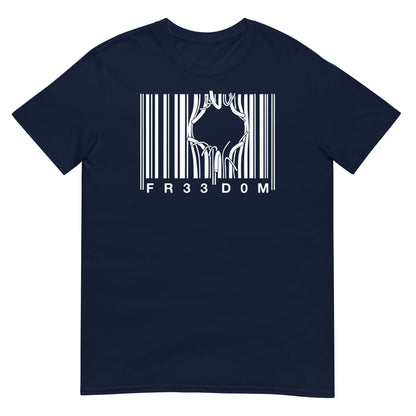 camiseta freedom codigo de barras prision azul marino