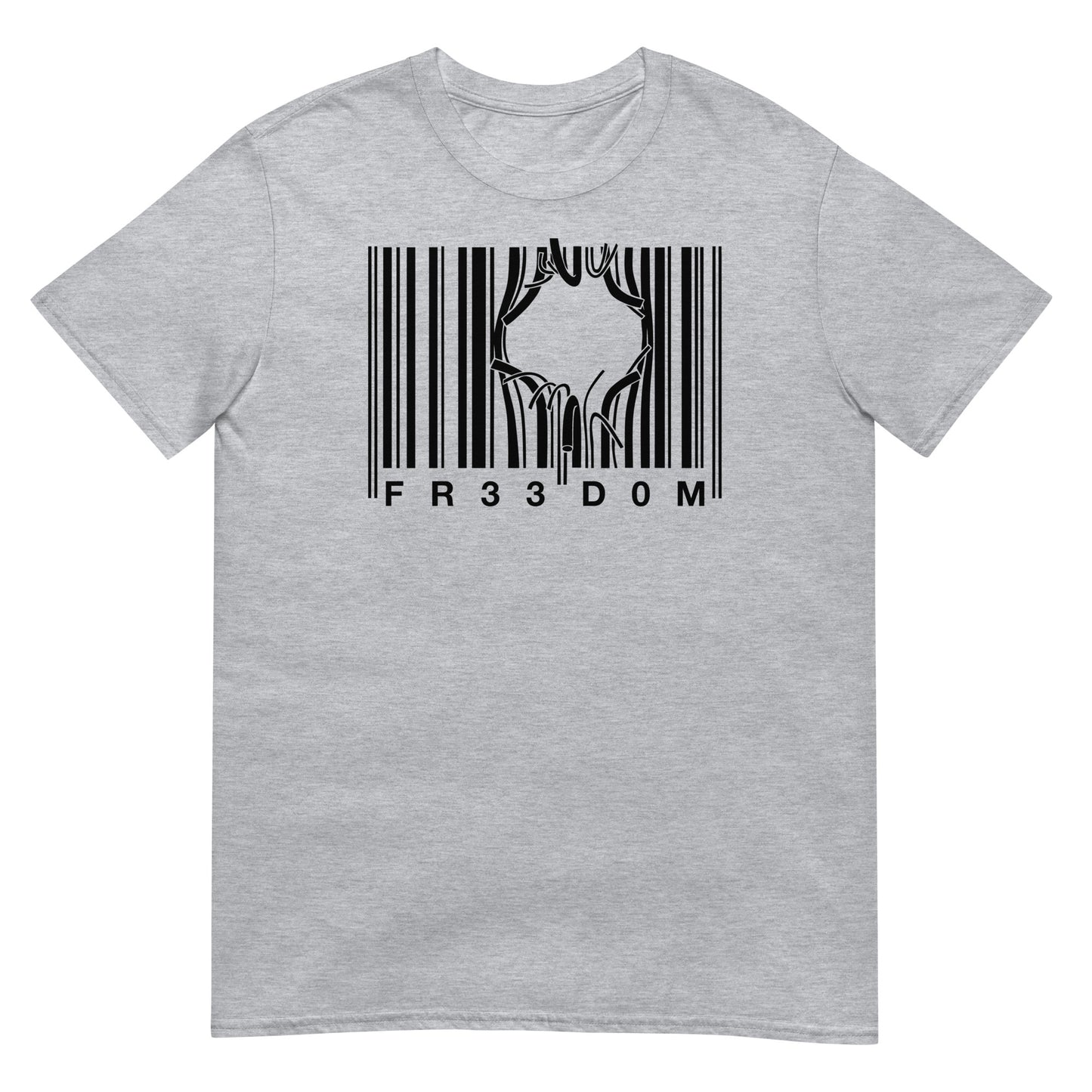 camiseta freedom codigo de barras carcel gris
