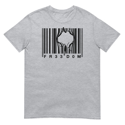 camiseta freedom codigo de barras carcel gris