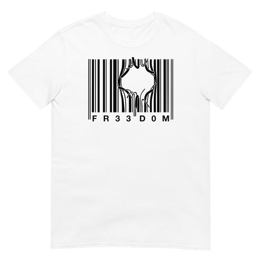 camiseta freedom codigo de barras carcel blanca