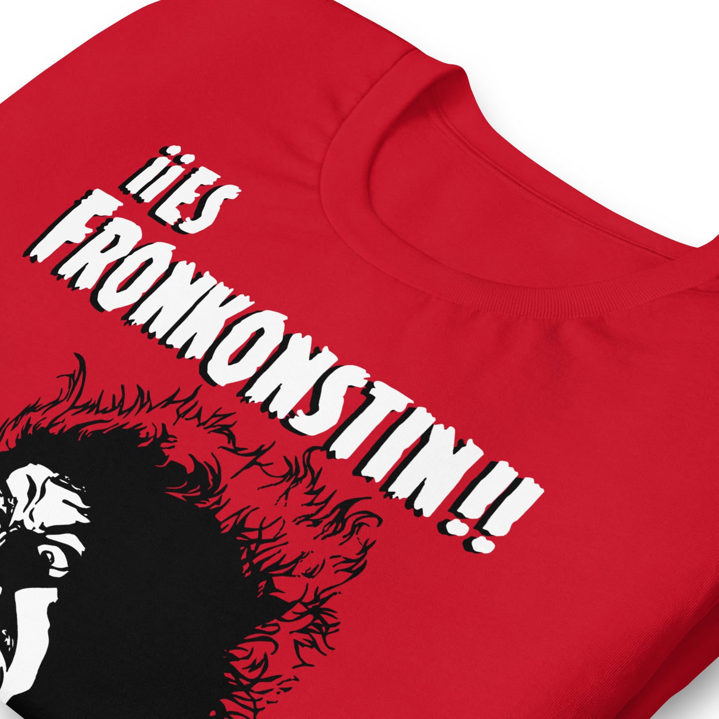 detalle de camiseta fronkonstin el jovencito frankenstein roja