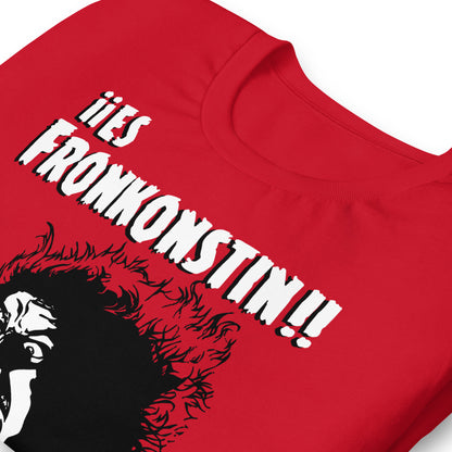 detalle de camiseta fronkonstin el jovencito frankenstein roja