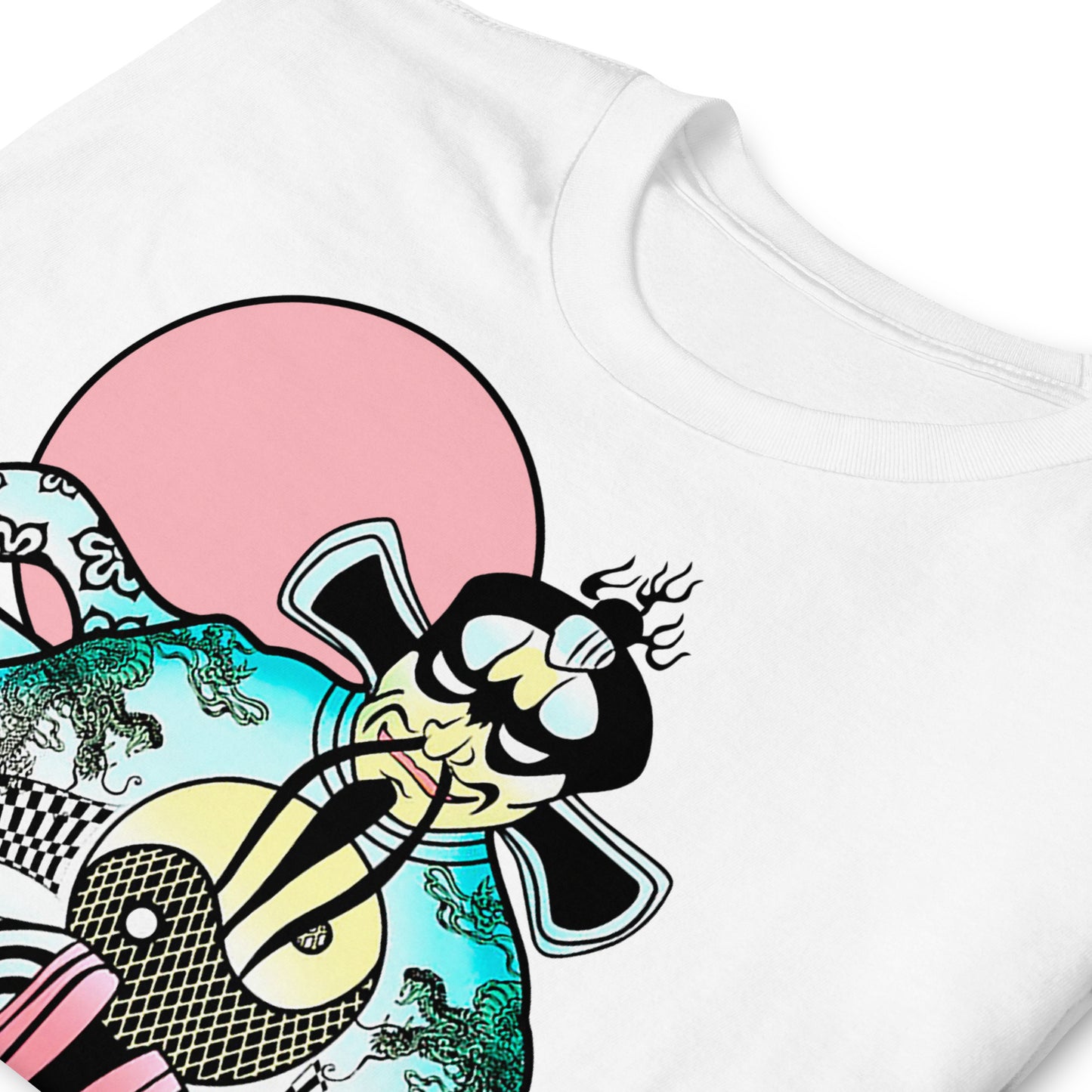 detalle de camiseta fu manchu big trouble in little china blanca