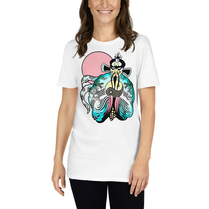 mujer con camiseta fu manchu big trouble in little china blanca