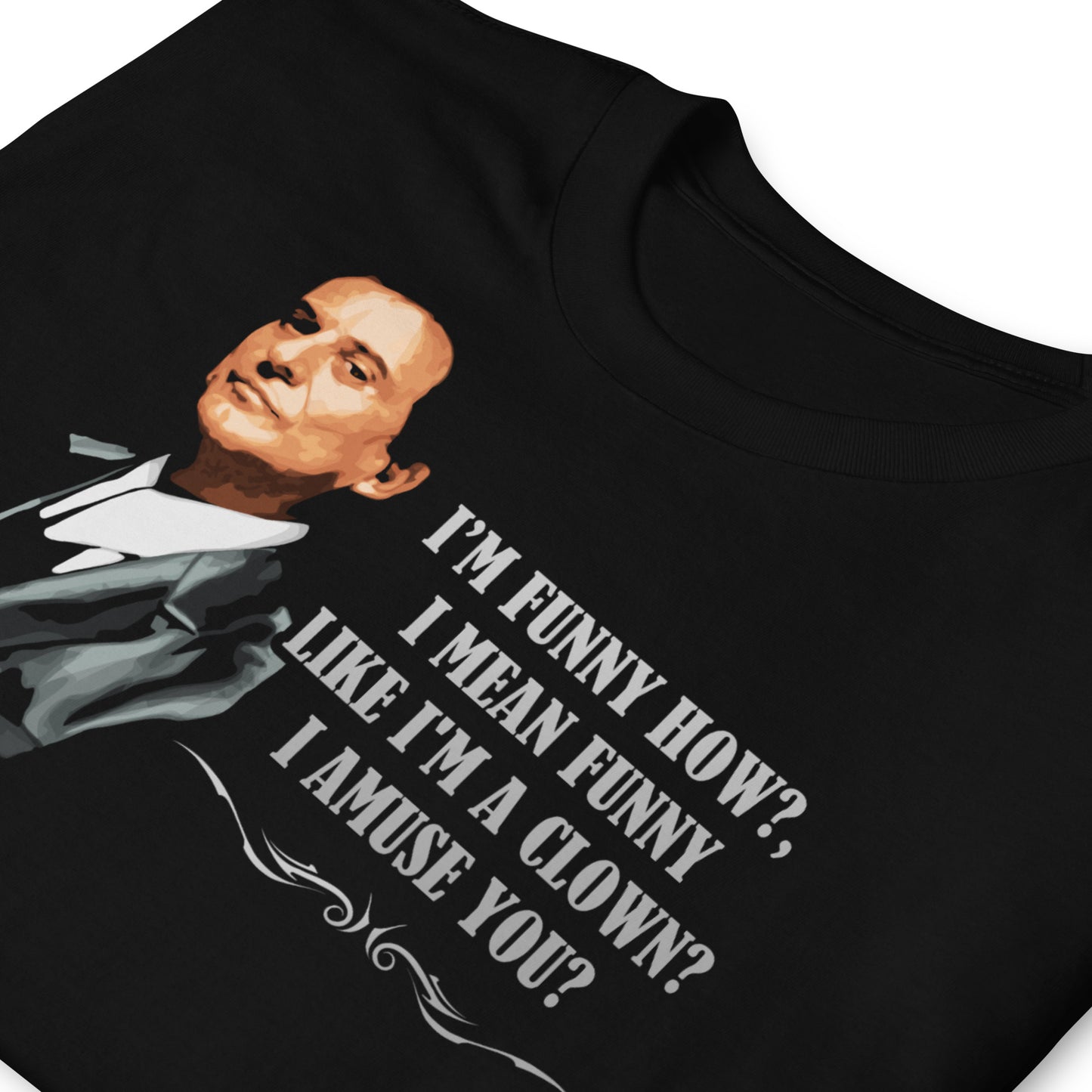 detalle de camiseta funny how tommy devito goodfellas negra