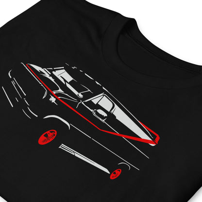 detalle de camiseta furgoneta el equipo a en color negro