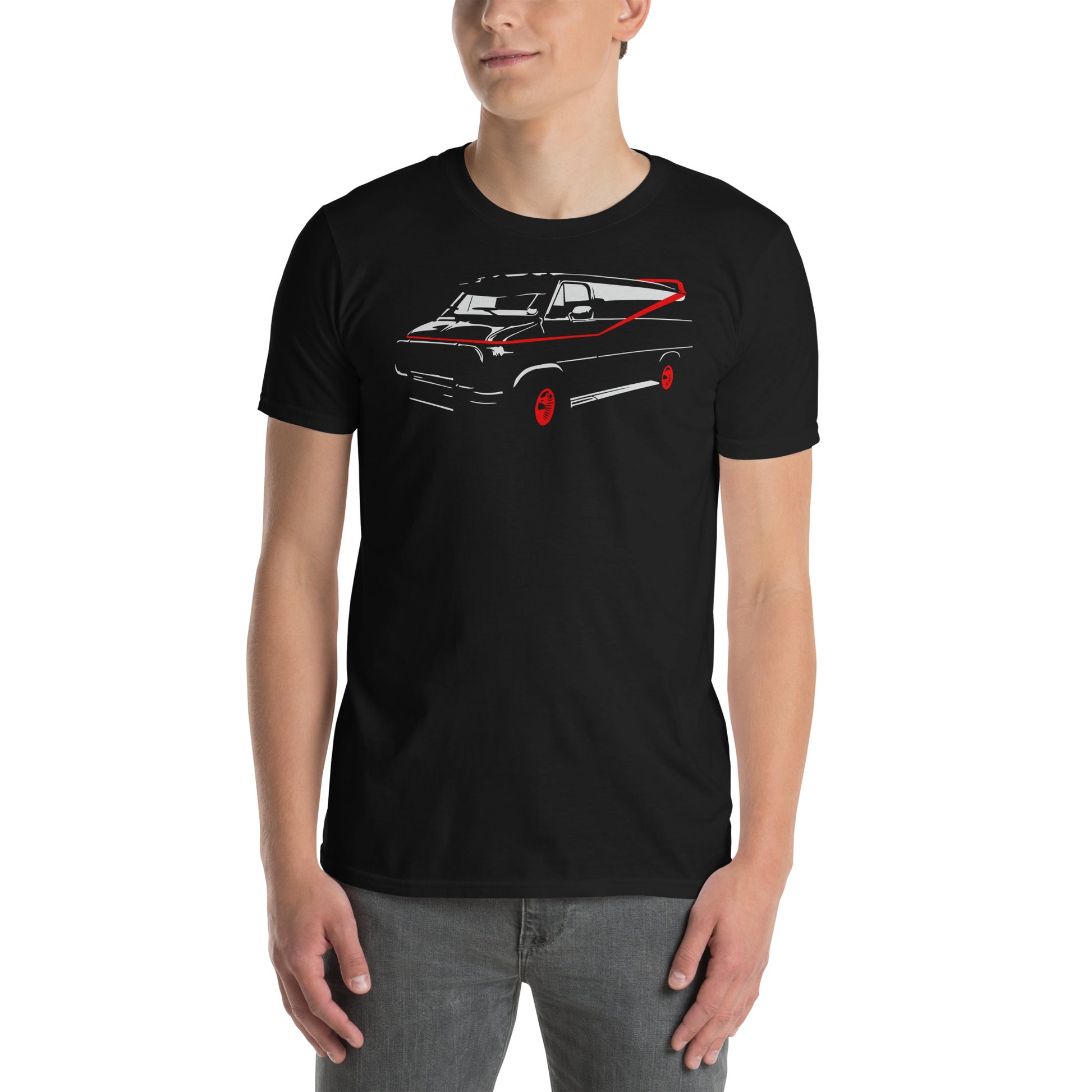 hombre con camiseta furgoneta el equipo a negra