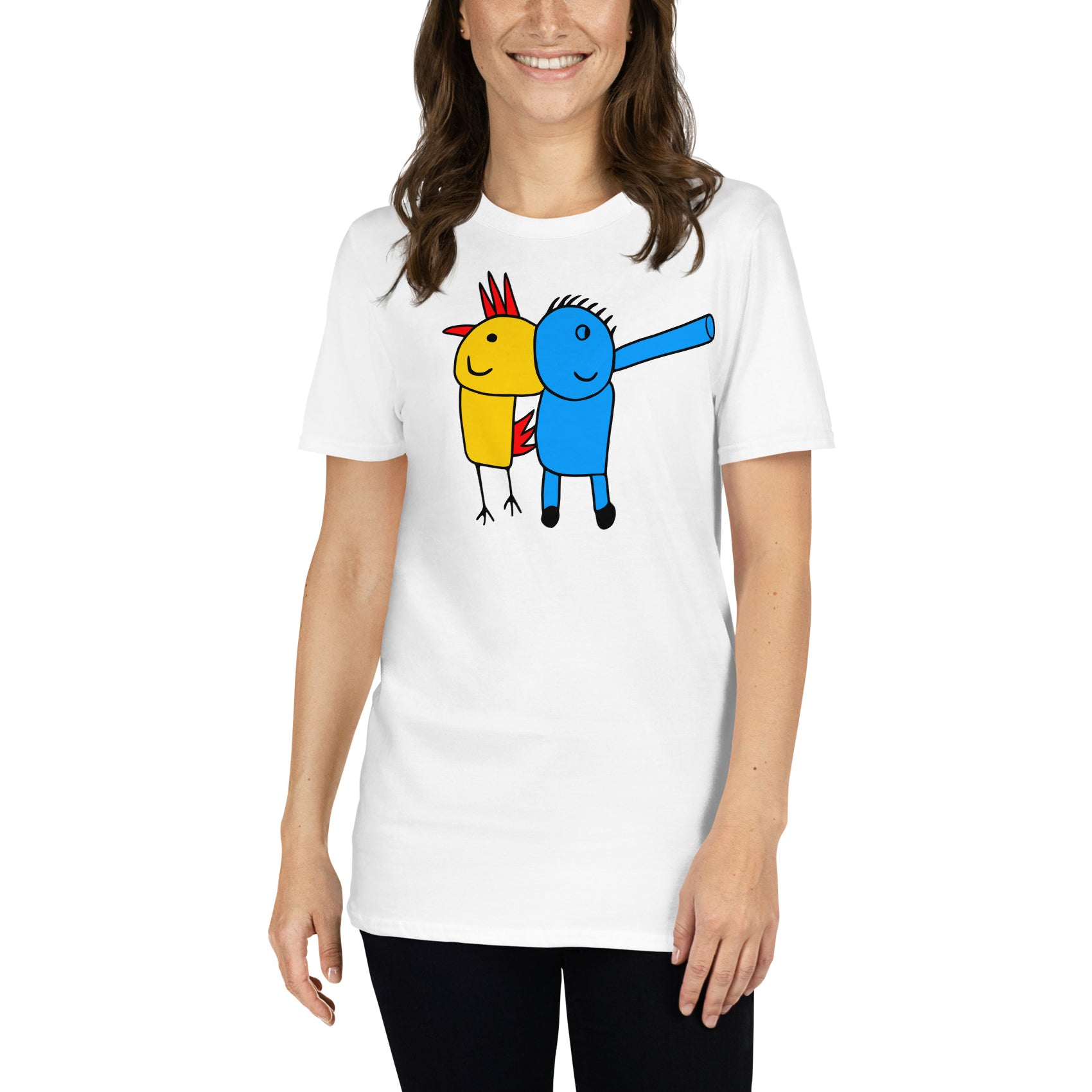 mujer con camiseta gallifante retro blanca