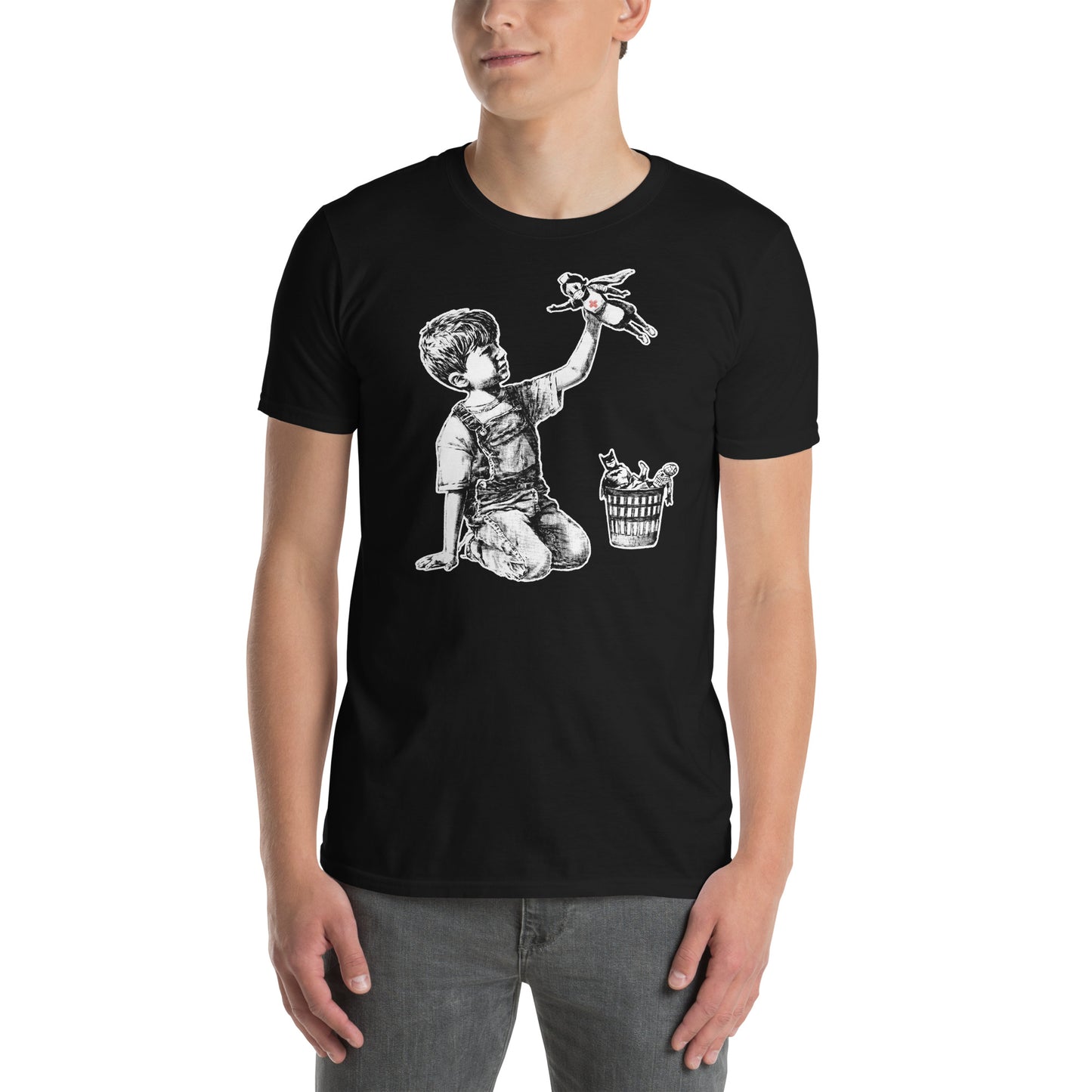 hombre con camiseta game changer banksy graffiti negra