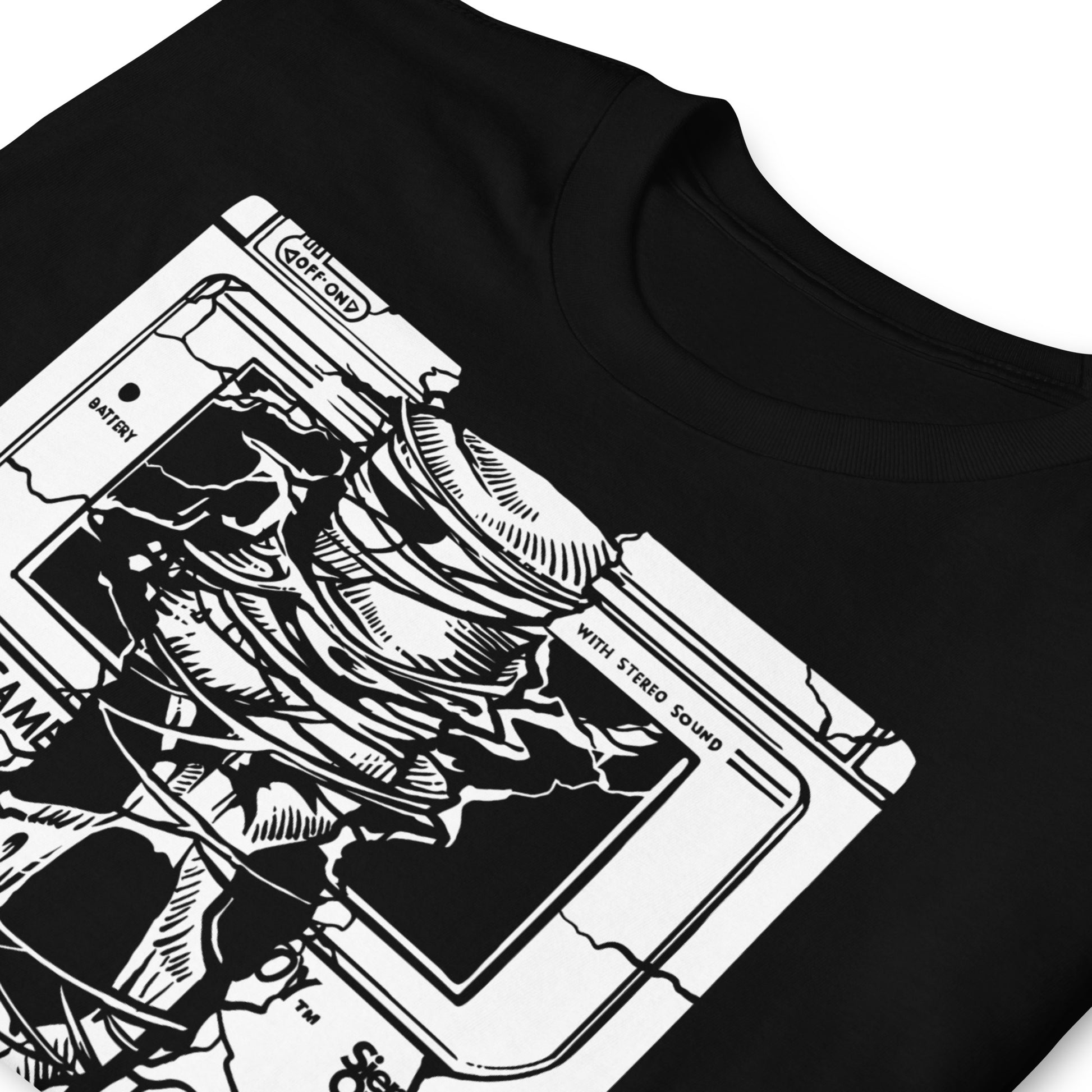 detalle de camiseta game over game boy skull siempre original urban en color negro
