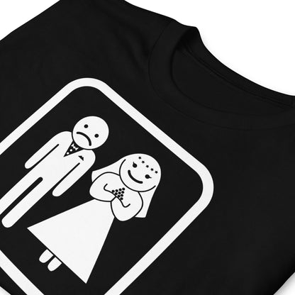 detalle de camiseta game over matrimonio boda negra