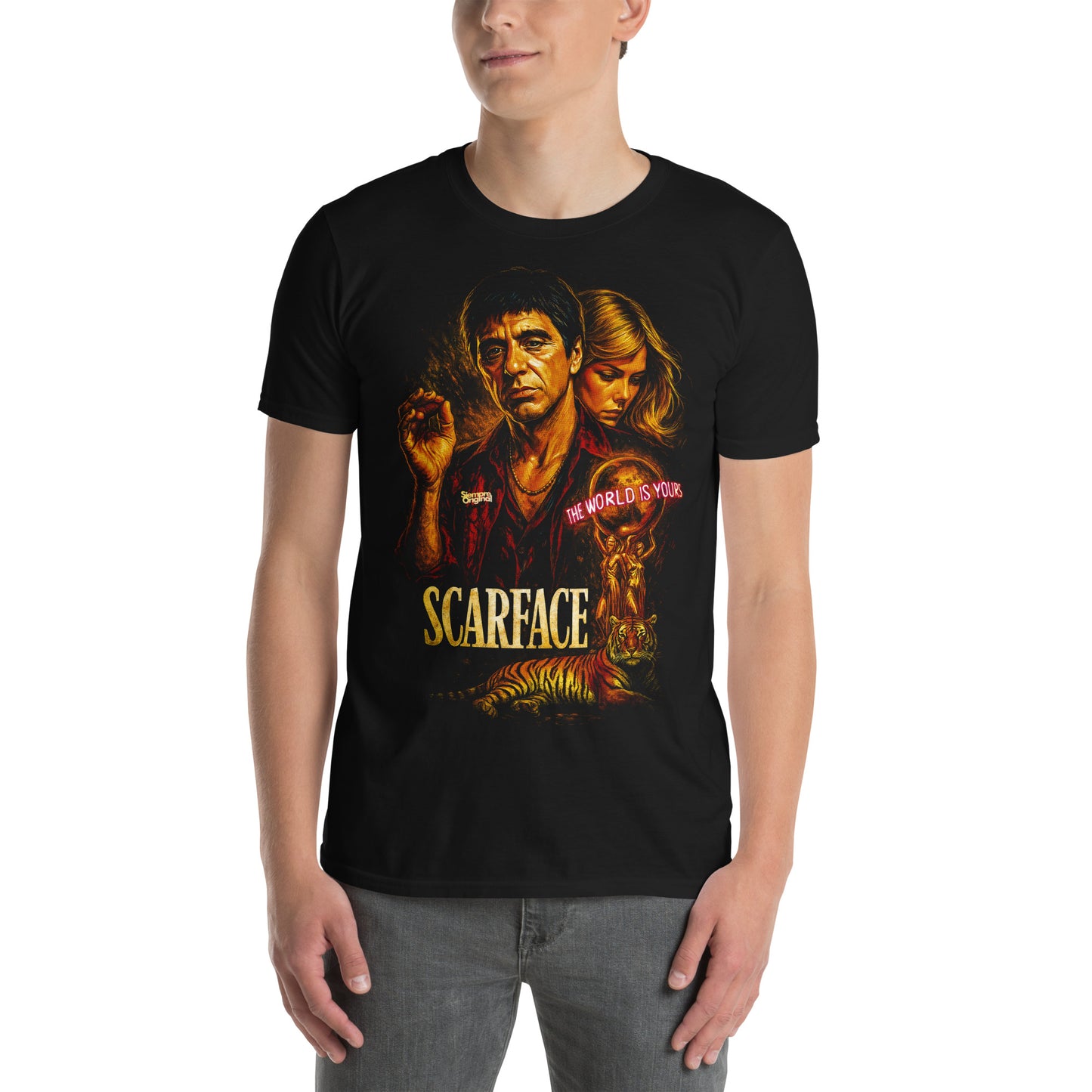 hombre con camiseta scarface tony montana negra