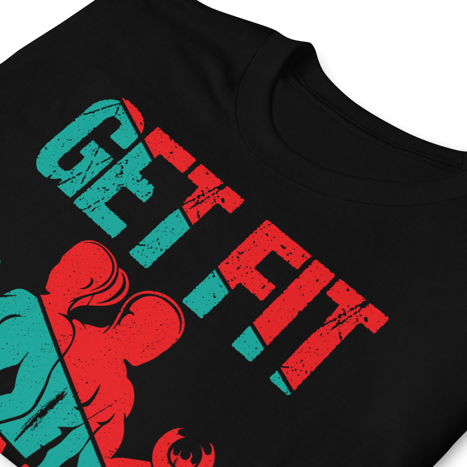 detalle de camiseta get fit dont quit fitness negra
