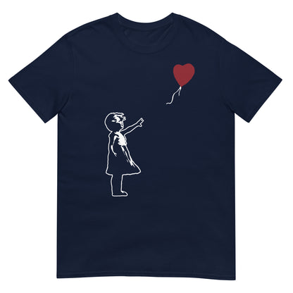 camiseta girl with balloon globo rojo arte urbano azul marino