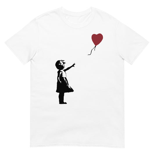 camiseta girl with balloon banksy blanca