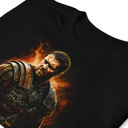 detalle de camiseta maximo gladiator negra