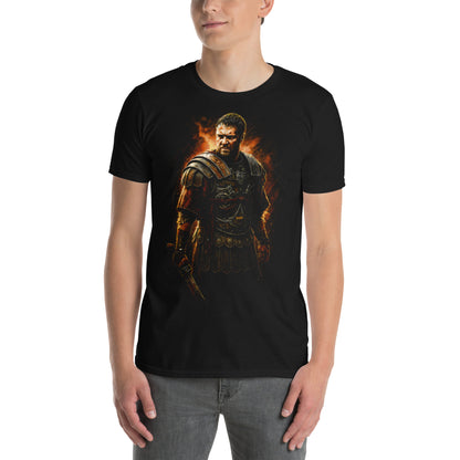 hombre con camiseta maximo gladiator negra