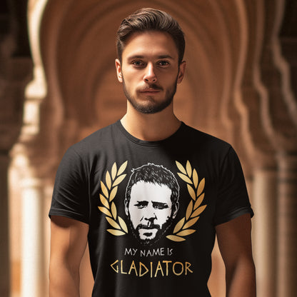 hombre con camiseta gladiator negra