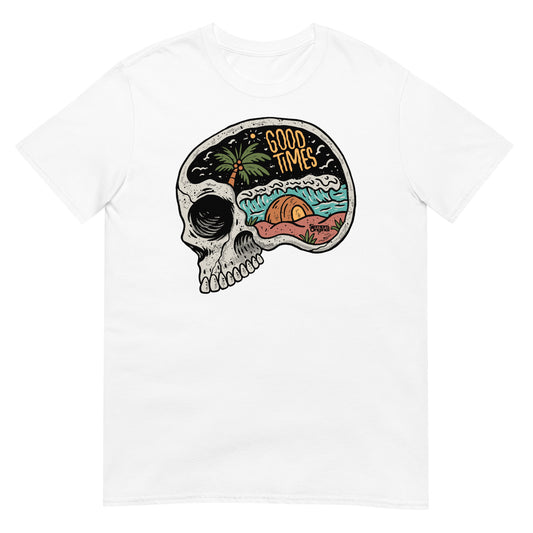 camiseta good times surf skull verano playa siempre original urban en color blanco
