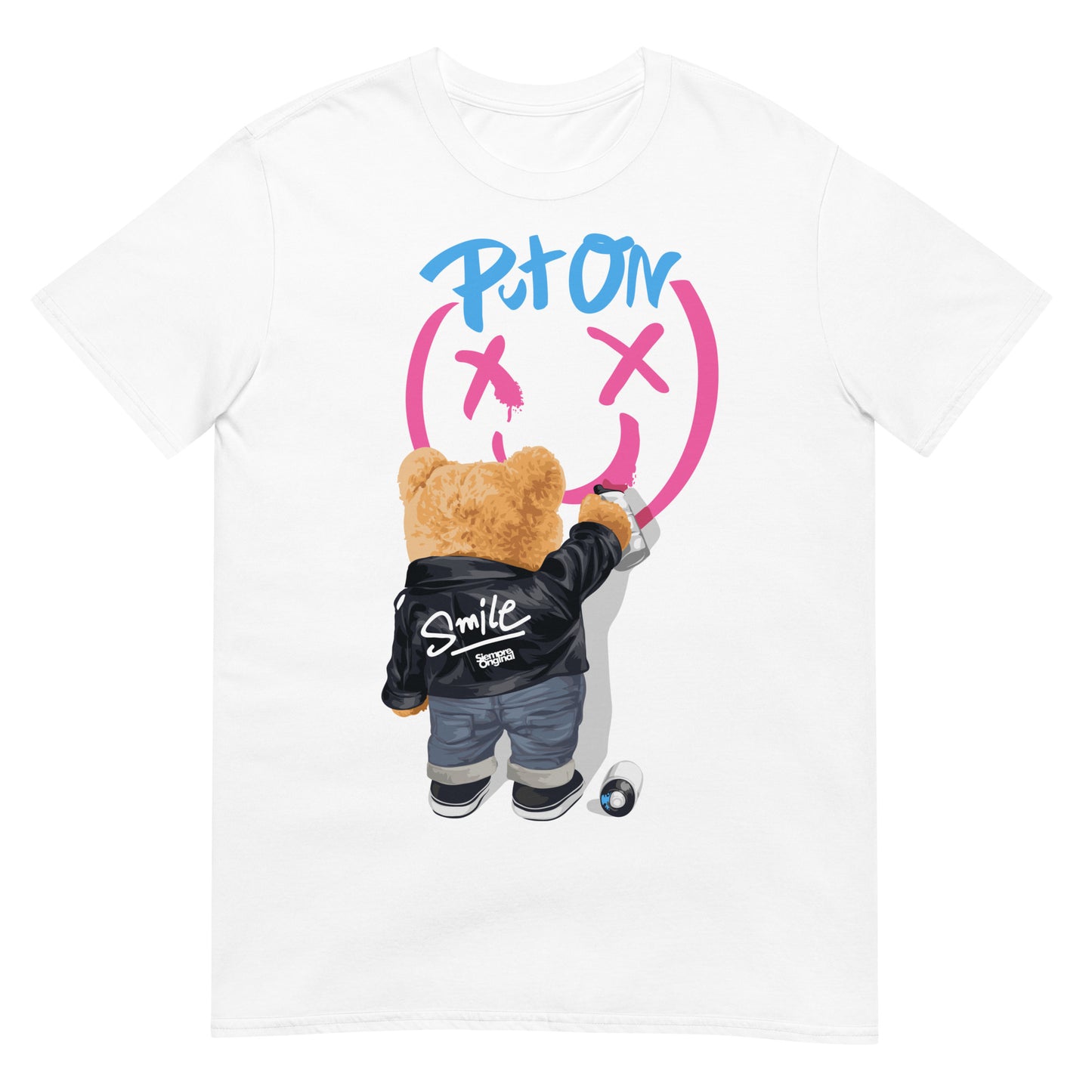 camiseta graffiti put on smile teddy bear siempre original urban en color blanco