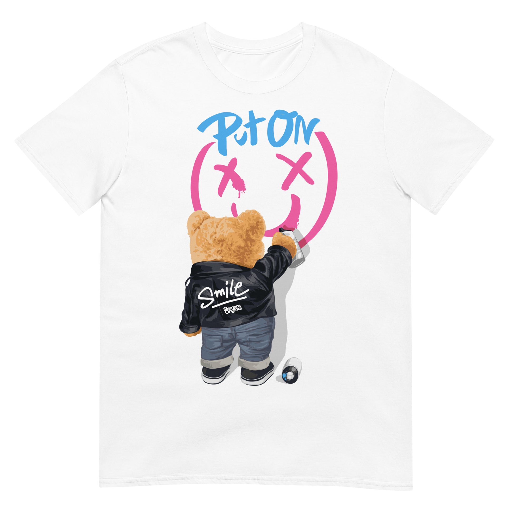 camiseta graffiti put on smile teddy bear siempre original urban en color blanco