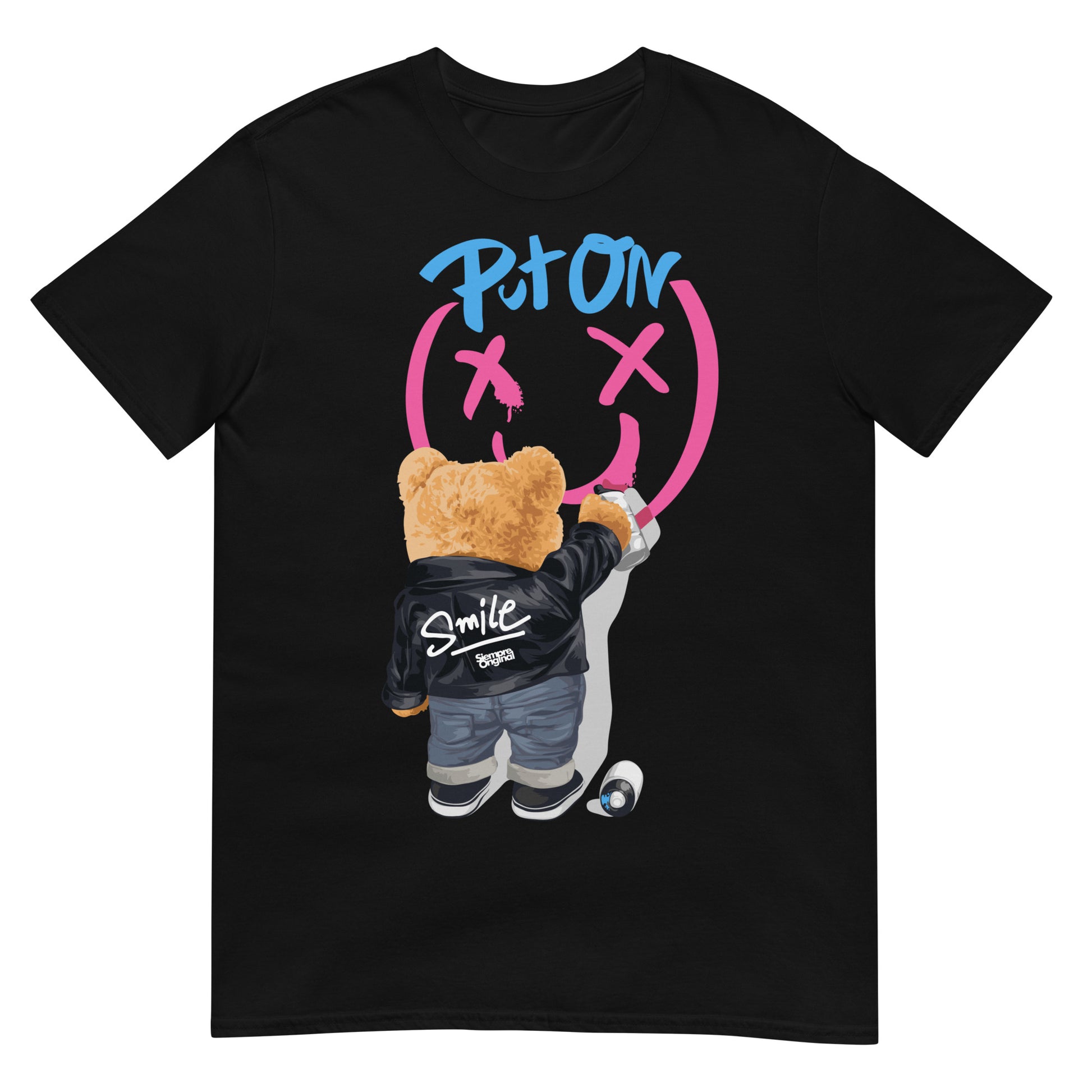camiseta graffiti put on smile teddy bear siempre original urban en color negro