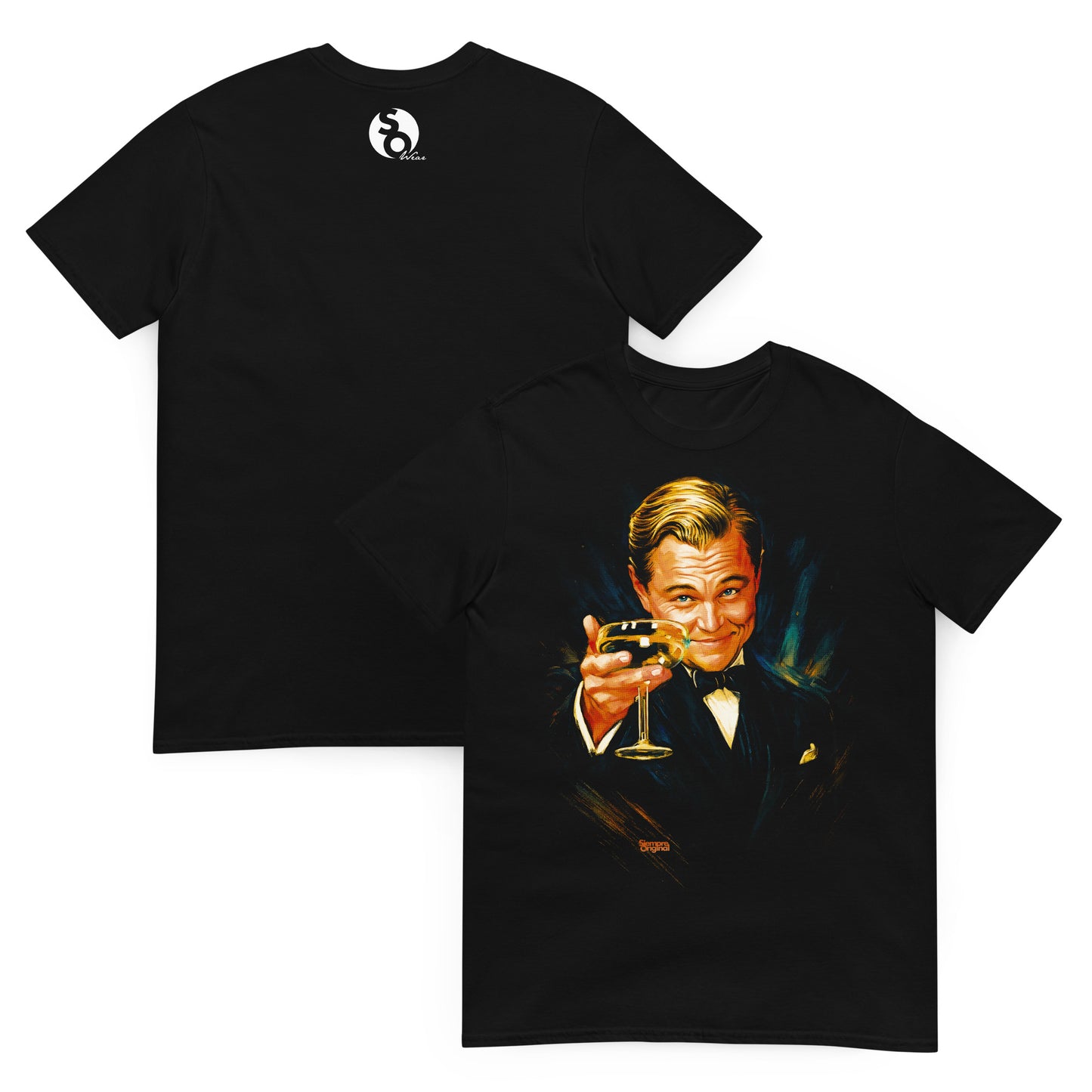 camiseta el gran gatsby brindis dicaprio delante y detras negra