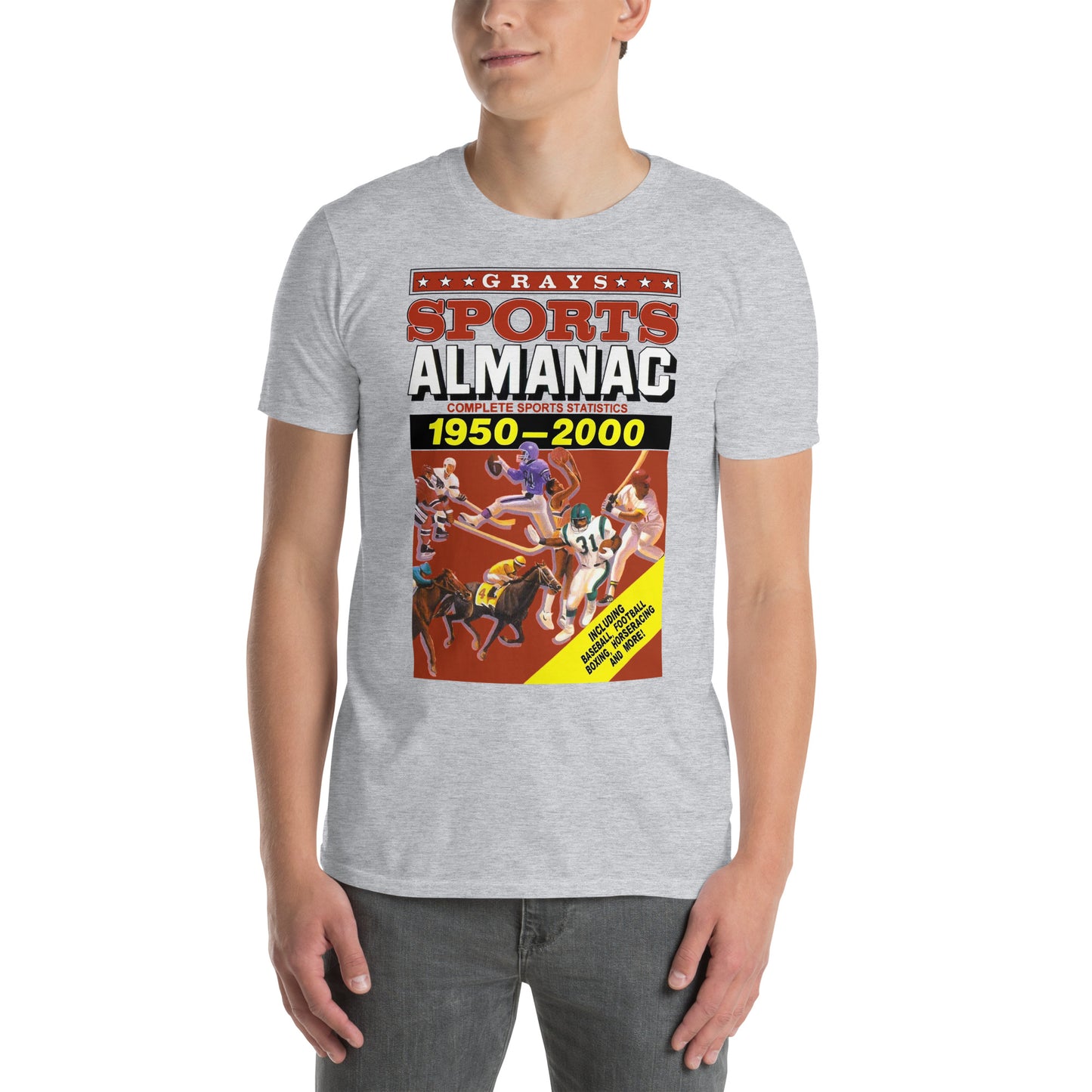 hombre con camiseta grays sports almanac regreso al futuro back to the future en color gris
