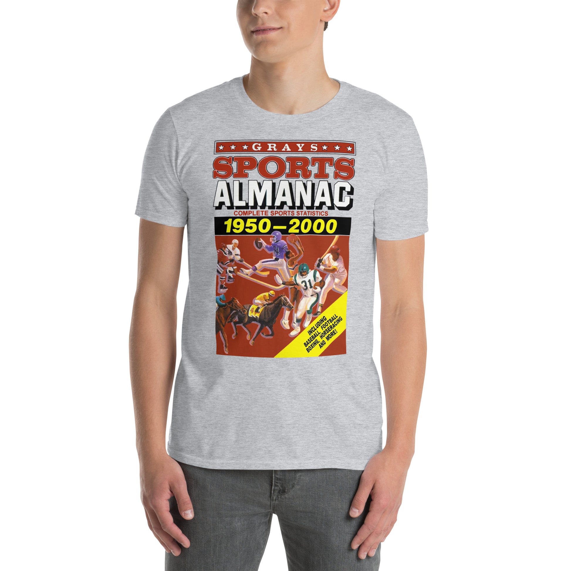 hombre con camiseta grays sports almanac regreso al futuro back to the future en color gris