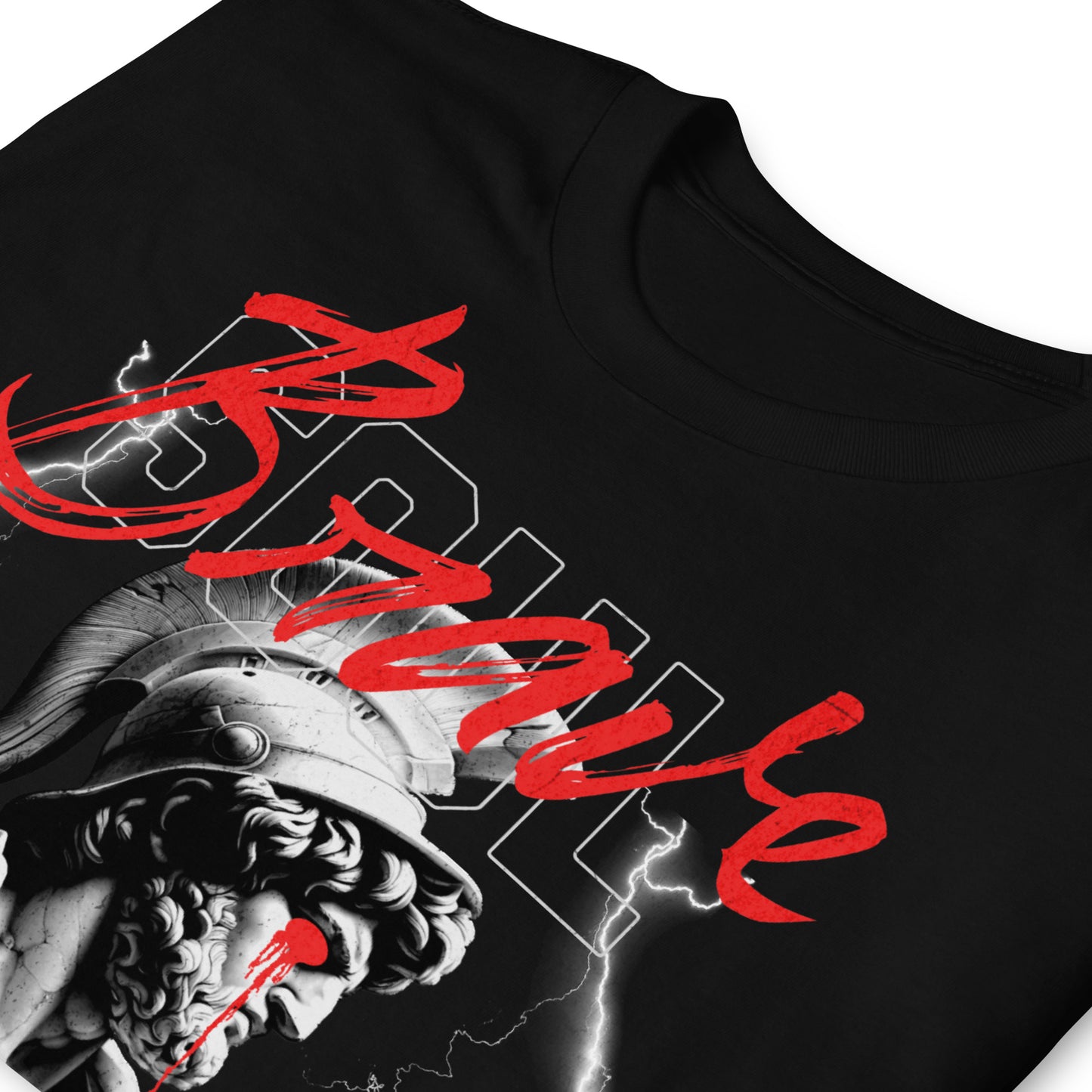 detalle de camiseta guerrero espartano negra