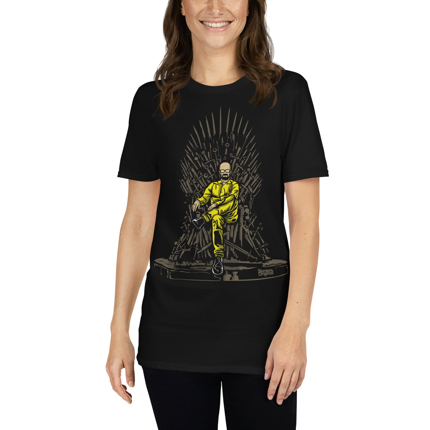 mujer con camiseta heisenberg breaking bad juego de tronos negra