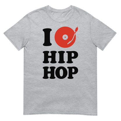 camiseta i love hip hop plato dj gris