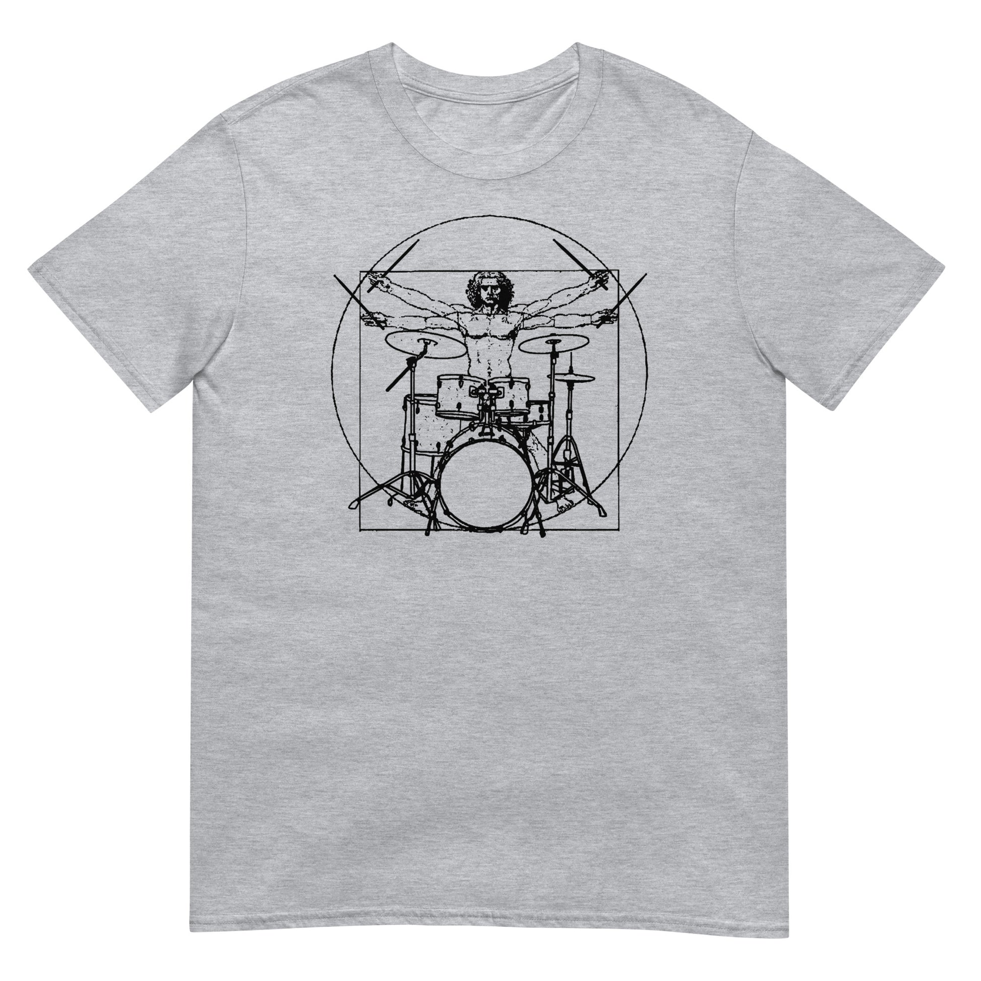 camiseta hombre de vitruvio bateria musica gris