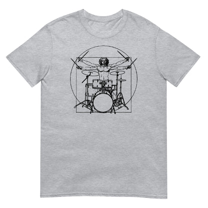 camiseta hombre de vitruvio bateria musica gris