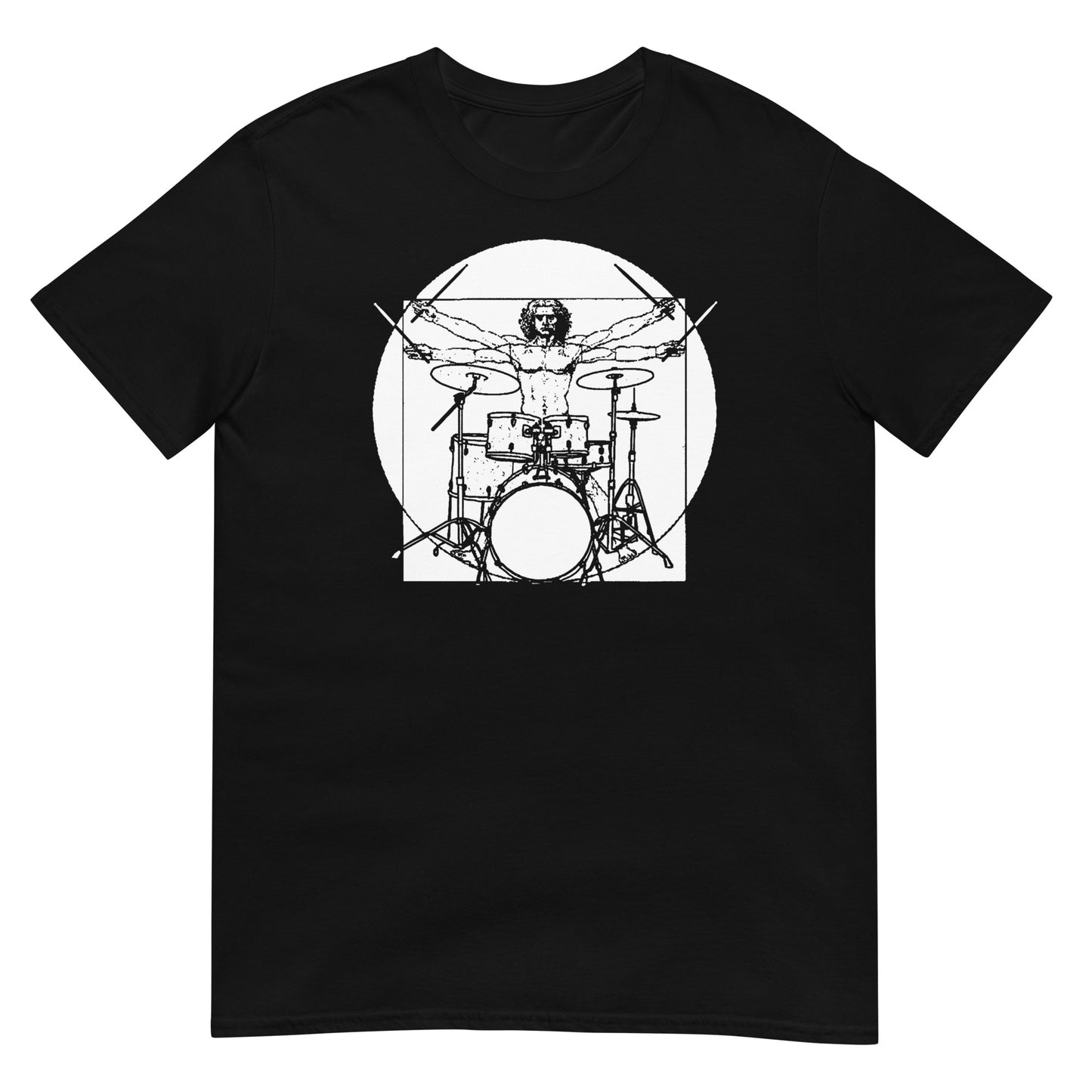 camiseta hombre de vitruvio bateria musica negra