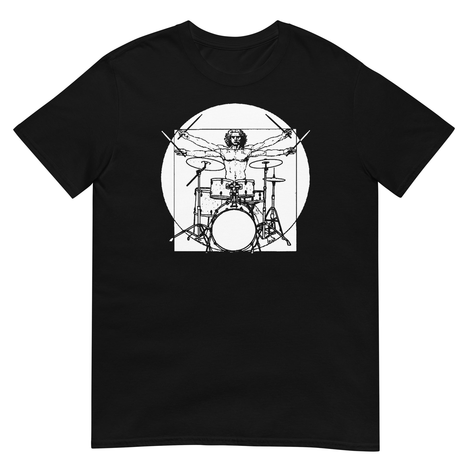 camiseta hombre de vitruvio bateria musica negra