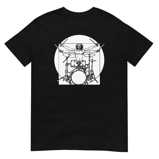 camiseta hombre de vitruvio bateria musica negra
