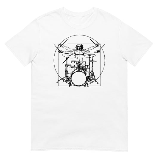 camiseta hombre de vitruvio bateria musica blanca