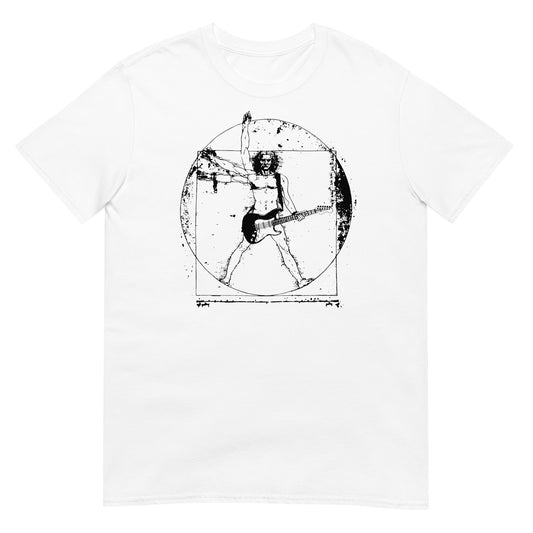 camiseta hombre de vitruvio guitarrista blanca
