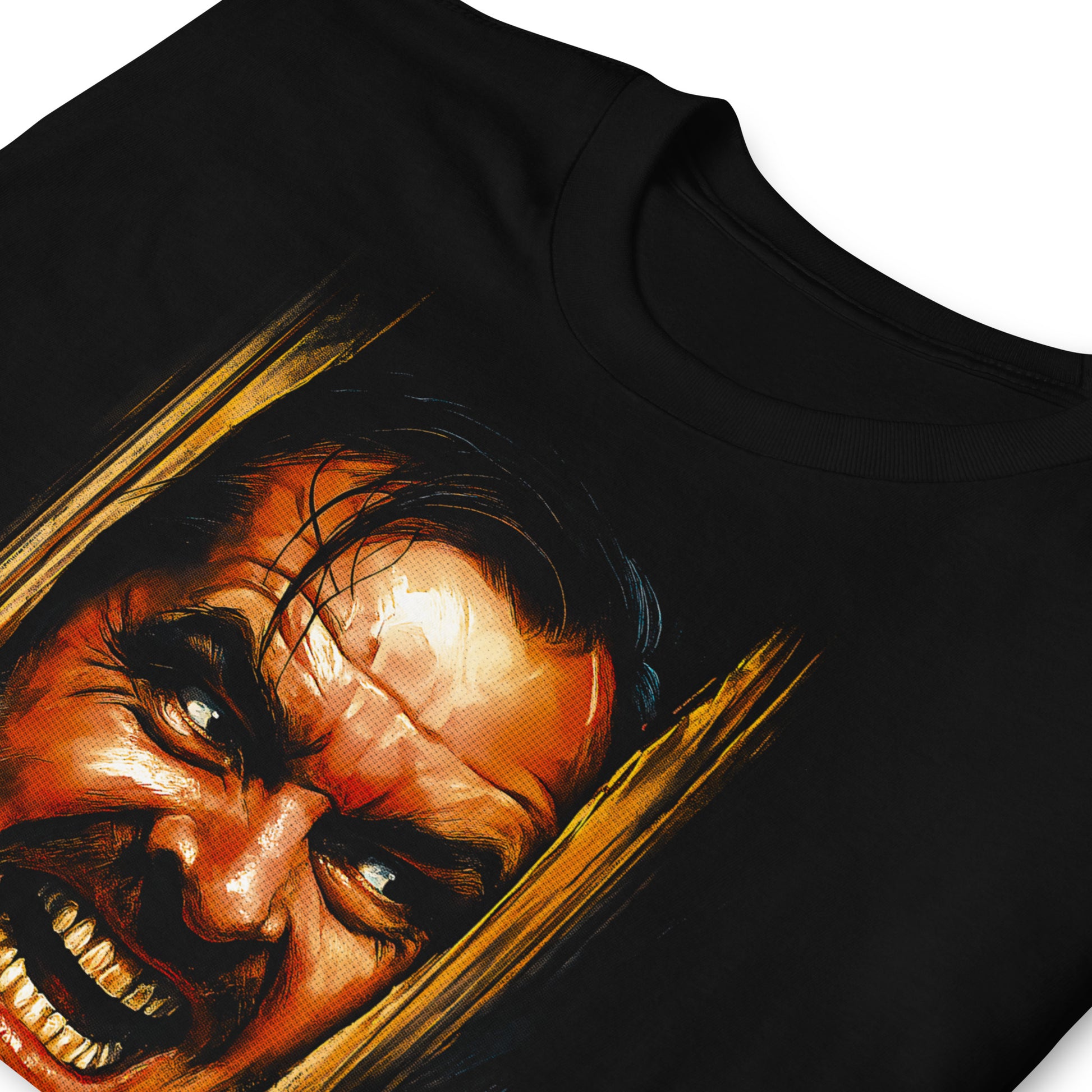 detalle de camiseta el resplandor puerta terror negra
