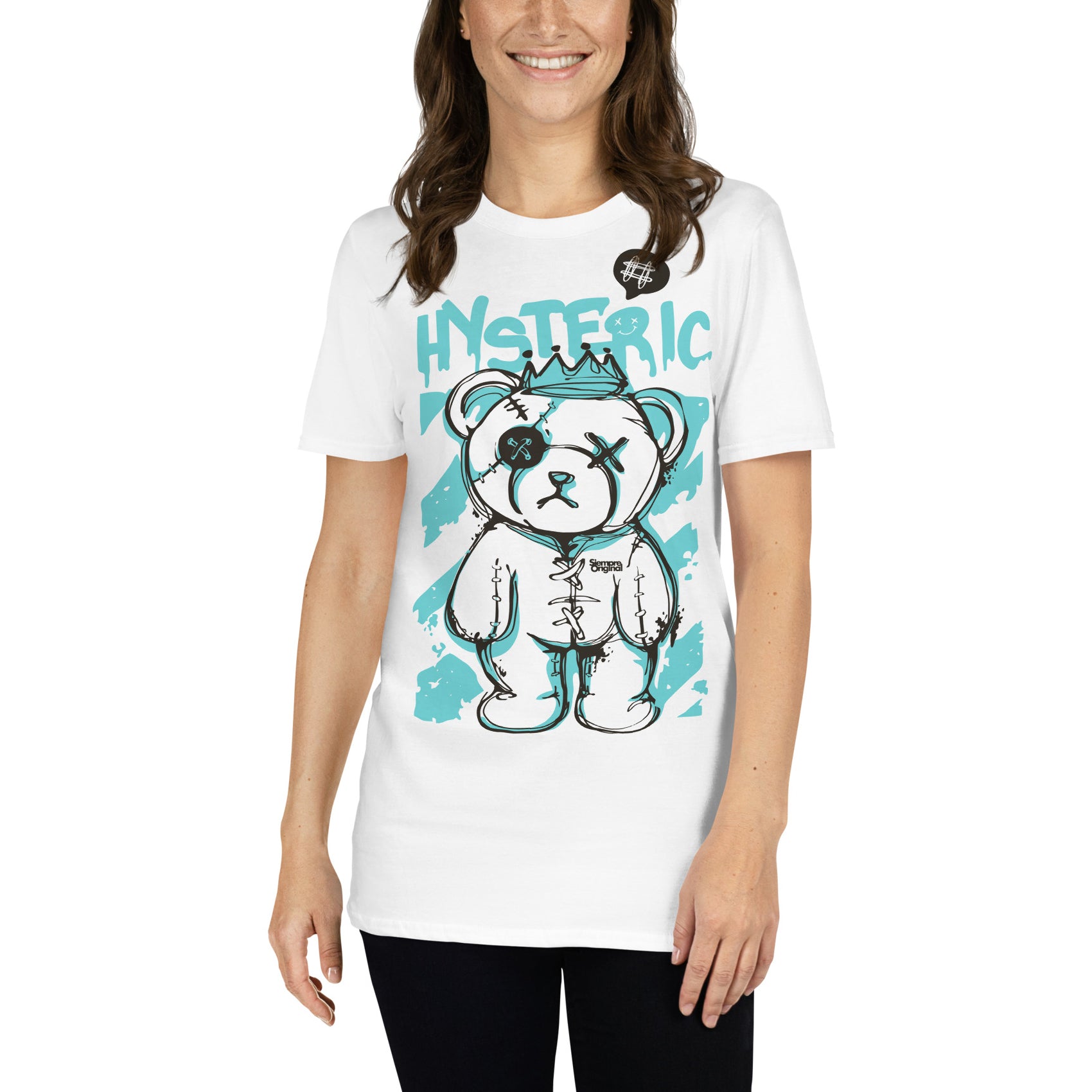 mujer con camiseta hysteric teddy bear siempre original urban en color blanco