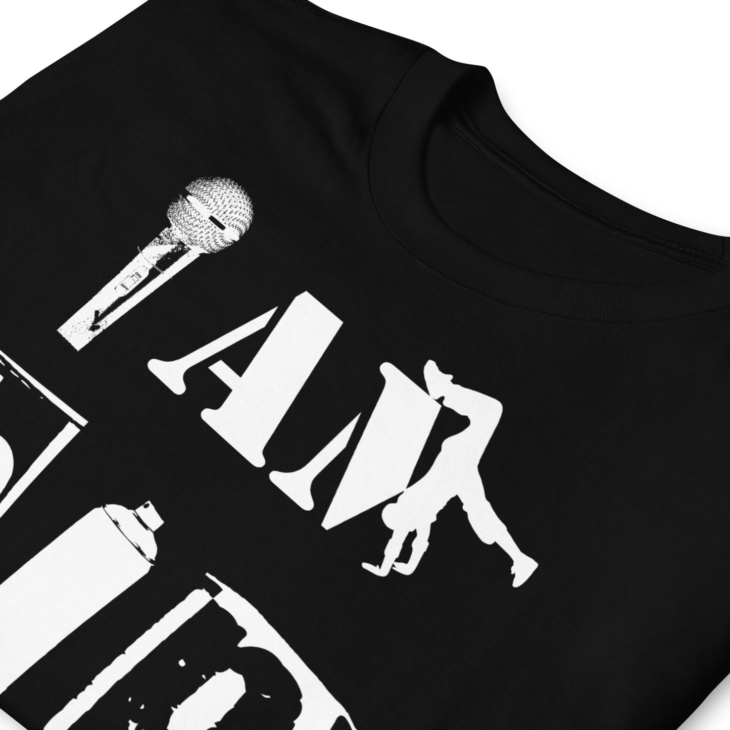 detalle de camiseta i am hip hop 4 elementos negra