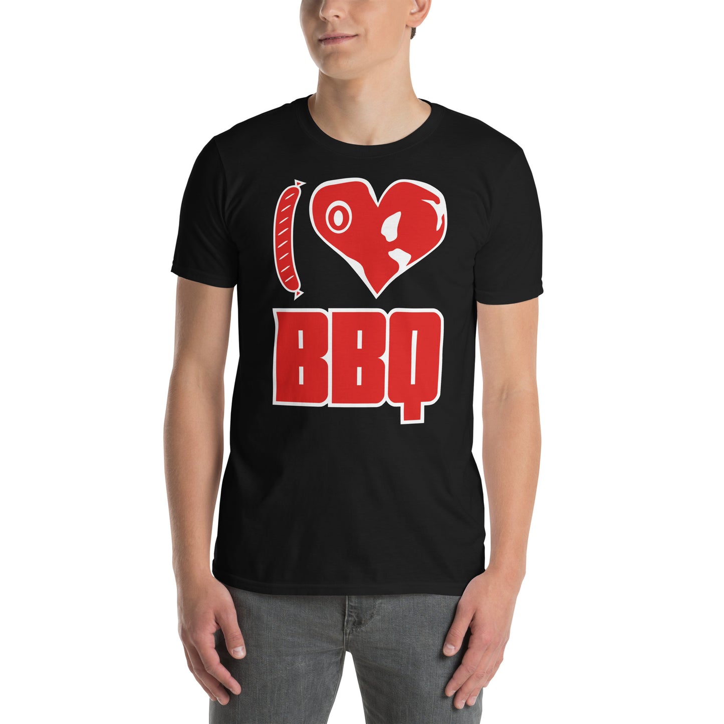 hombre con camiseta i love bbq barbacoa en color negro