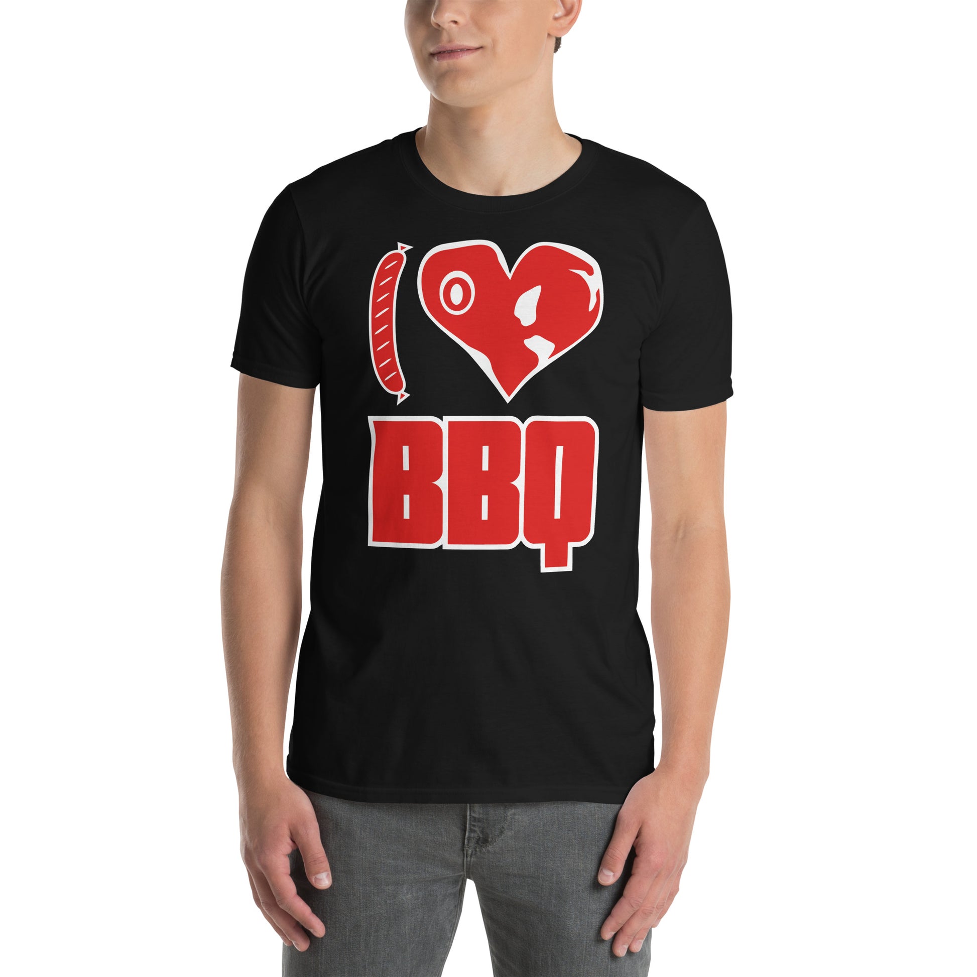 hombre con camiseta i love bbq barbacoa negra
