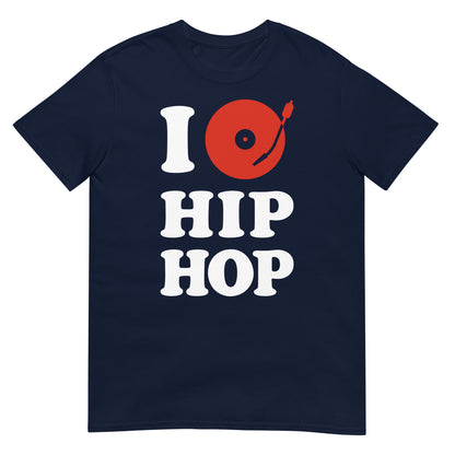 camiseta i love hip hop plato dj azul marino
