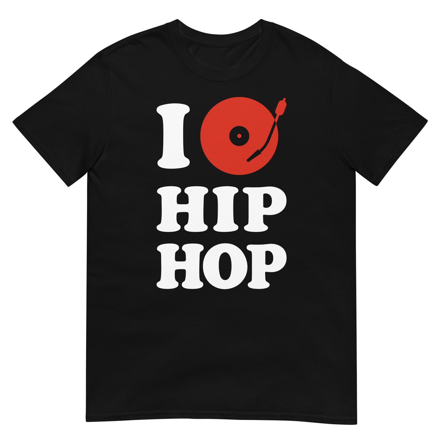 camiseta i love hip hop plato dj turntable en color negro